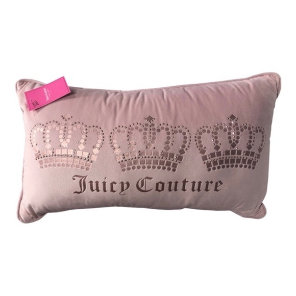 Juicy Couture soft pink & pink‎ metallic 3 crown studded rectangle decor pillow - Picture 2 of 13
